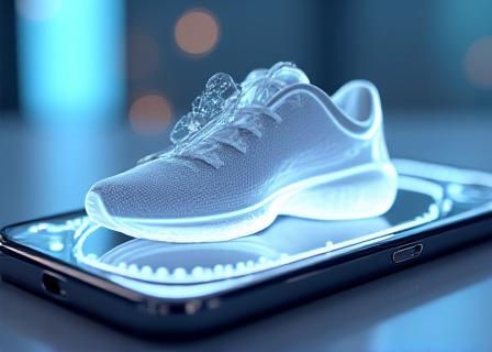 Futuristic e-commerce mobile interface with 3D elements
